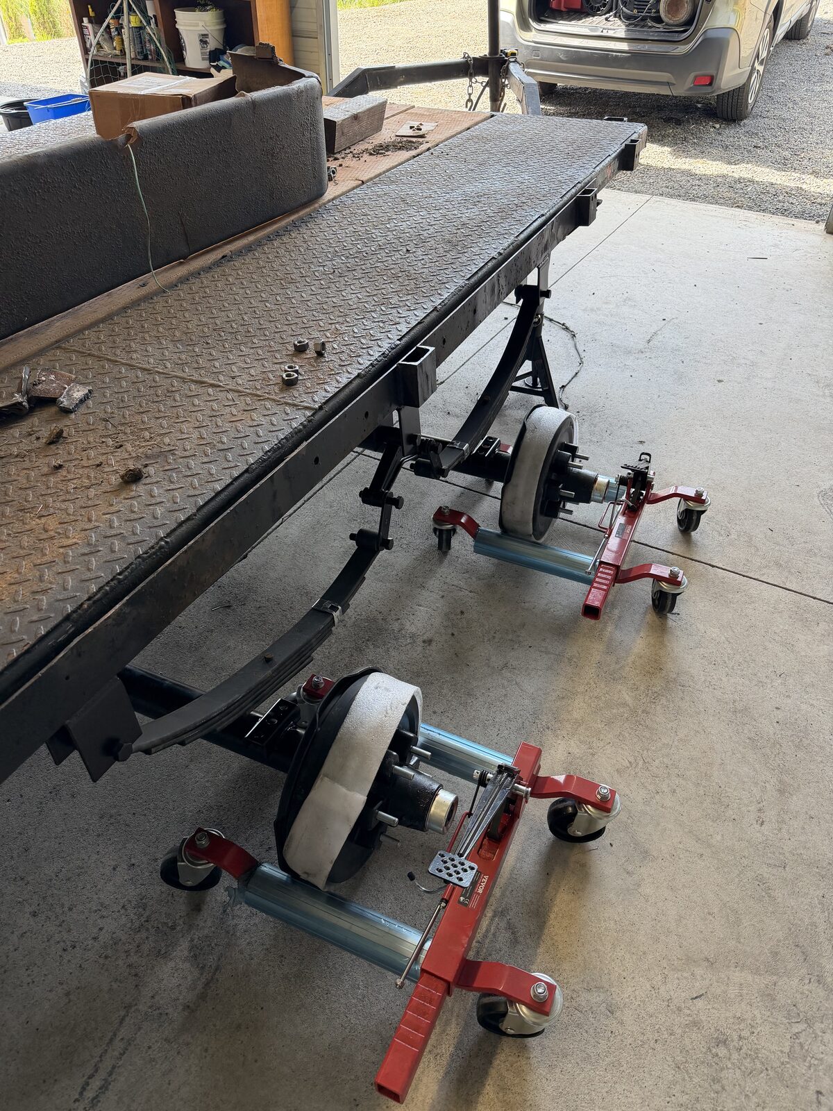 Trailer axle replacement on jacks